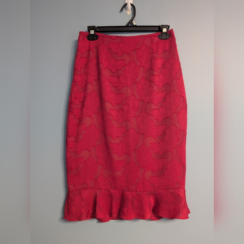 Free People In Your Eyes Midi Skirt Ruffle Lace Overlay Size 4 Red Valentines
